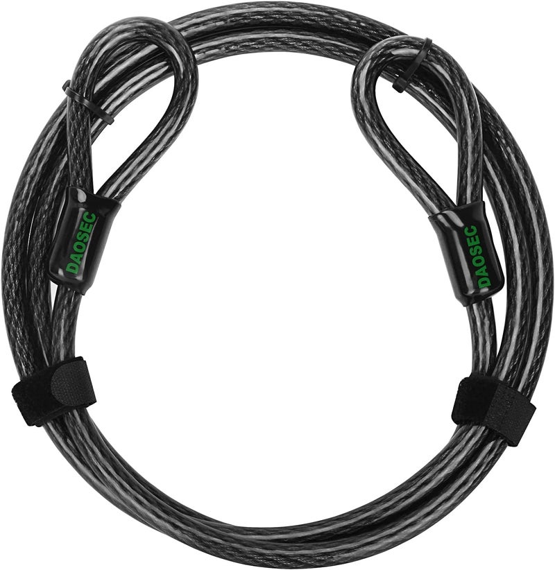 DAOSEC 7 ft x 1/2" Heavy Duty Cut-Proof Security Cable | Flexible Vinyl-Coated Braided Steel with Looped Ends | Weatherproof Anti-Theft Locking Cable for Bikes, Gates, Kayaking & Outdoor Equipment - Image 1